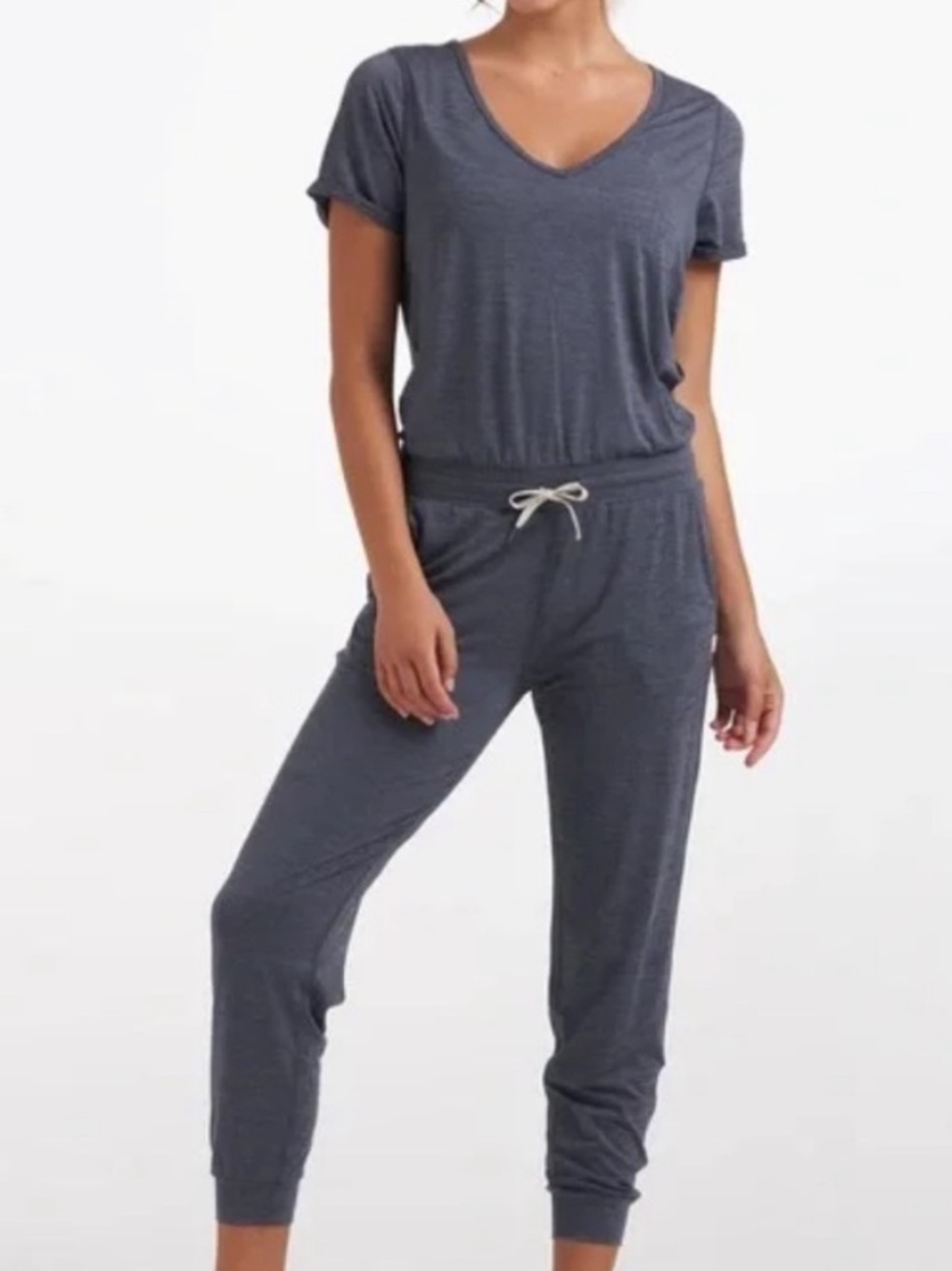 Vuori All Day Jumpsuit Short Sleeve Azure Heather Blue Grey Small